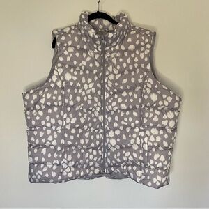 Lands' End Down Vest Women’s 2X 20-22 Gray White polka Dot Zip Up Warm Fall